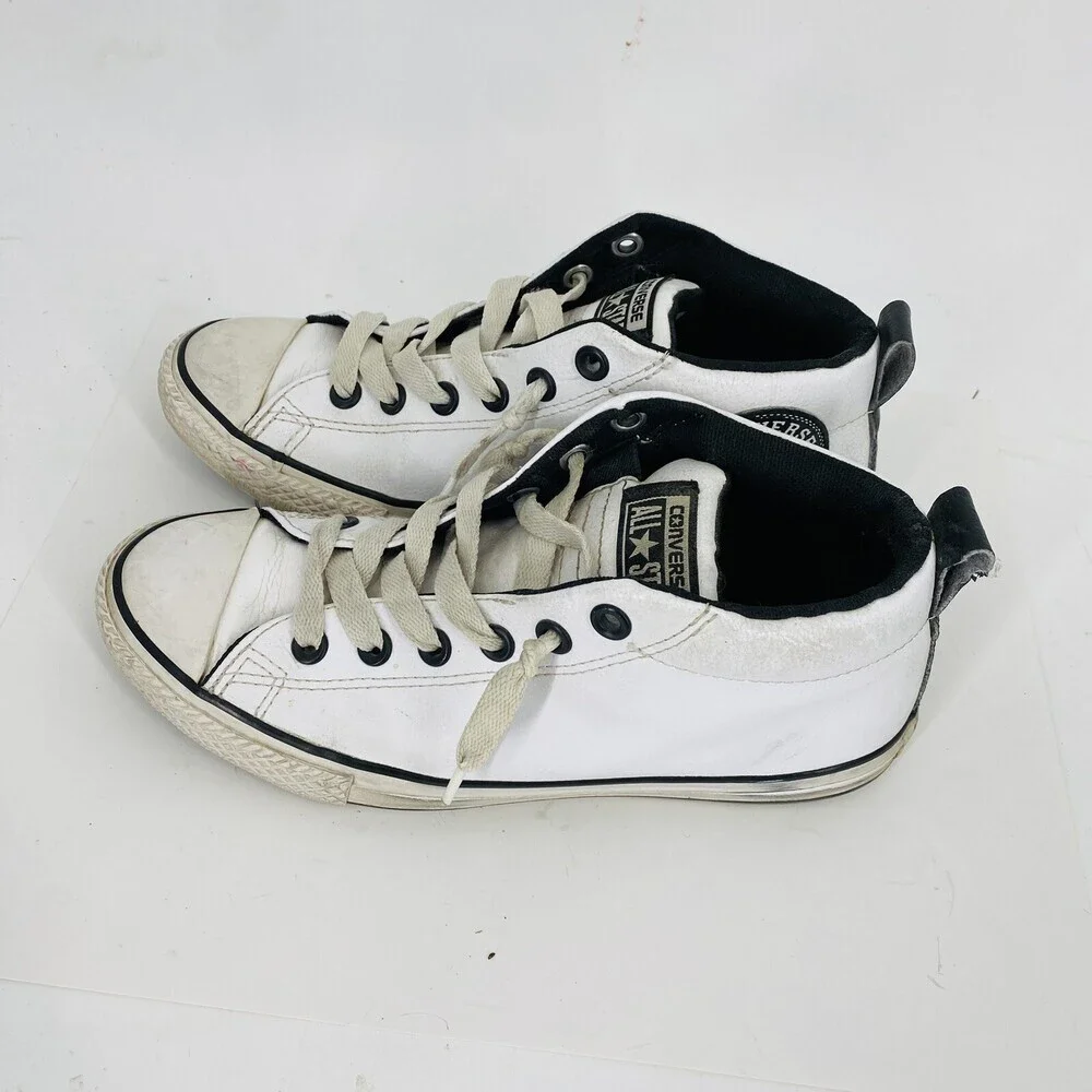 Converse All Star White Leather Junior Size 4.5 Ankle Lace Up Shoes